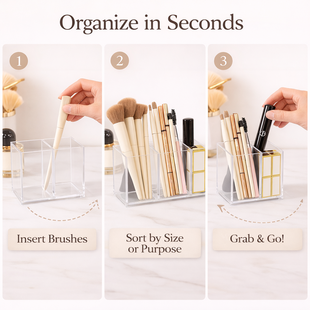 Clear Acrylic Makeup Brush Organizer Stylish Vanity Tool Holder