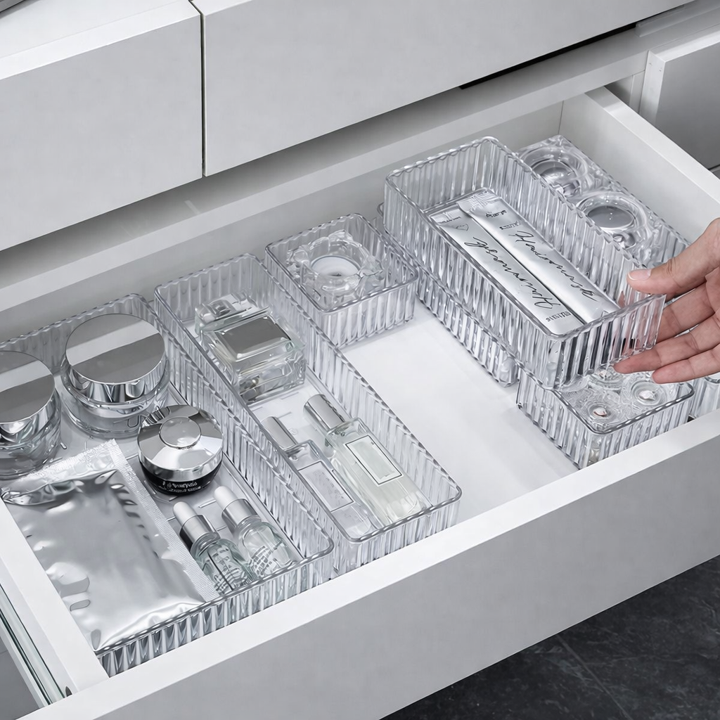 Stackable Acrylic Drawer Organizer - Adjustable Divider Trays for Cosmetics